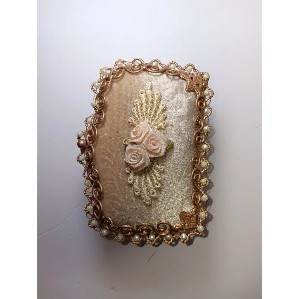 Vintage Victorian Frame Velour With Gold Brass Size 9.5x8 And Trinket Box Set